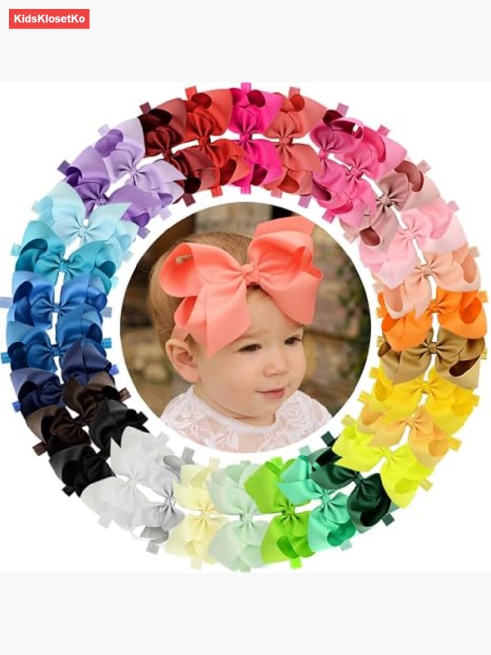 30 Big 6 Inch Grosgrain Ribbon Hair Bows Headbands for Baby Girls